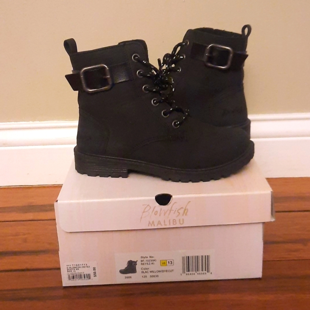 NIB Blowfish Reyez Black Combat Moto Military Boots size 13 Kids